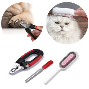 kit para mascotas cortaúñas, lima y cepillo