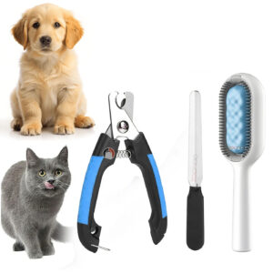 kit para mascotas cortaúñas, lima y cepillo